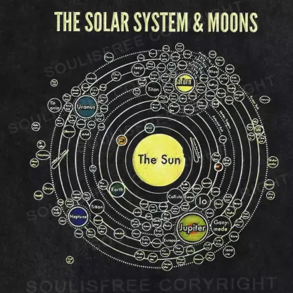 The Solar System & Moons Washed Space T-shirt