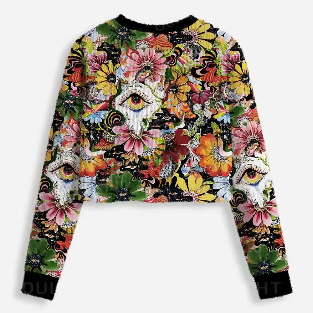 Whimsical Eyes: A Psychedelic Garden Adventure Cropped Ugly Christmas Sweater