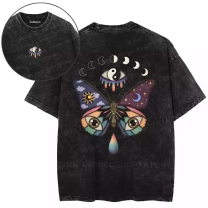 Yin-Yang Lunar Phase Butterfly Washed T-shirt