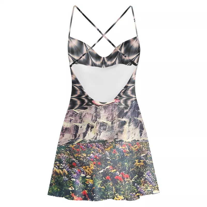 Soulisfree Psychedelic Meadow Vision  Cowl Neck Satin Mini Dress