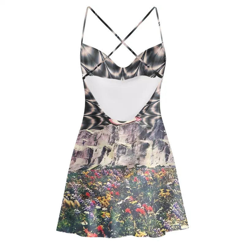 Soulisfree Psychedelic Meadow Vision  Cowl Neck Satin Mini Dress