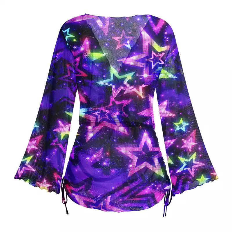 Soulisfree Neon Galaxy Star  Sheer Mesh Cover Up