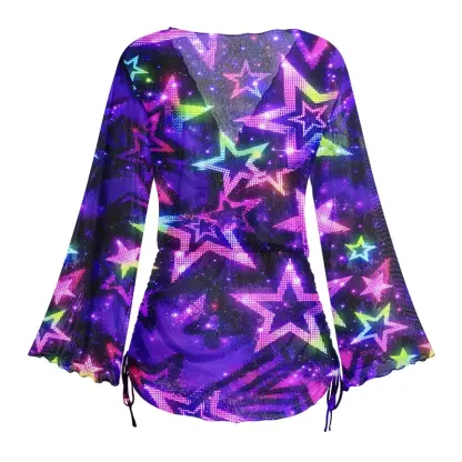 Soulisfree Neon Galaxy Star  Sheer Mesh Cover Up