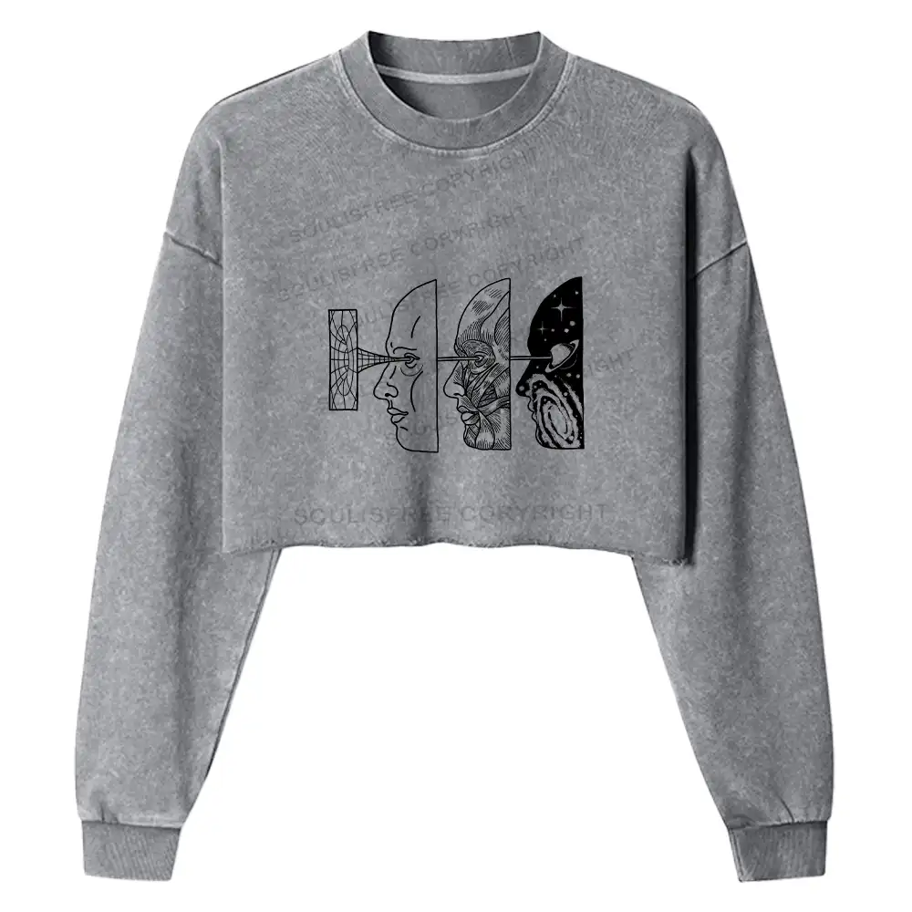 Reality Is Manipulated By Thought Washed Cropped Sweatshirt