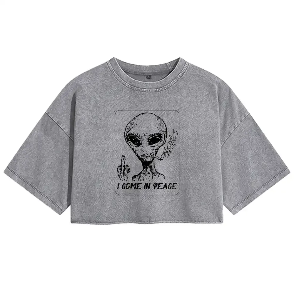 I Come In Peace  Washed Crop T-shirt