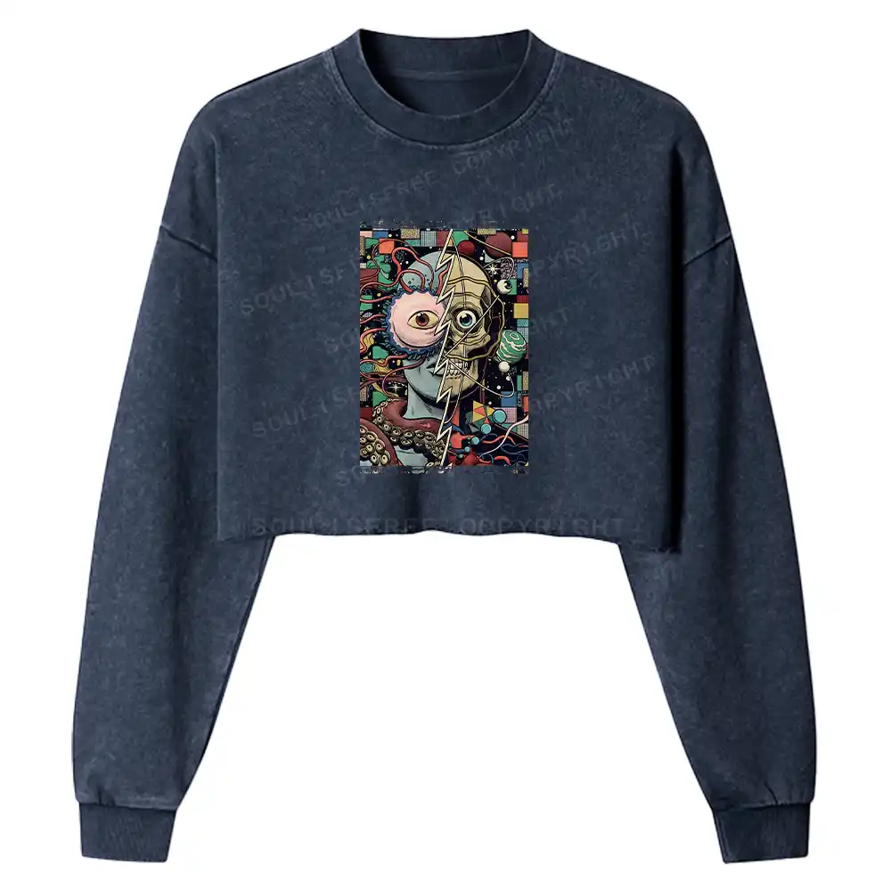 Split Washed Cropped Sweatshirt