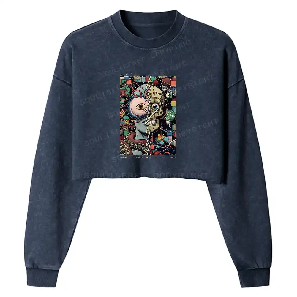 Split Washed Cropped Sweatshirt