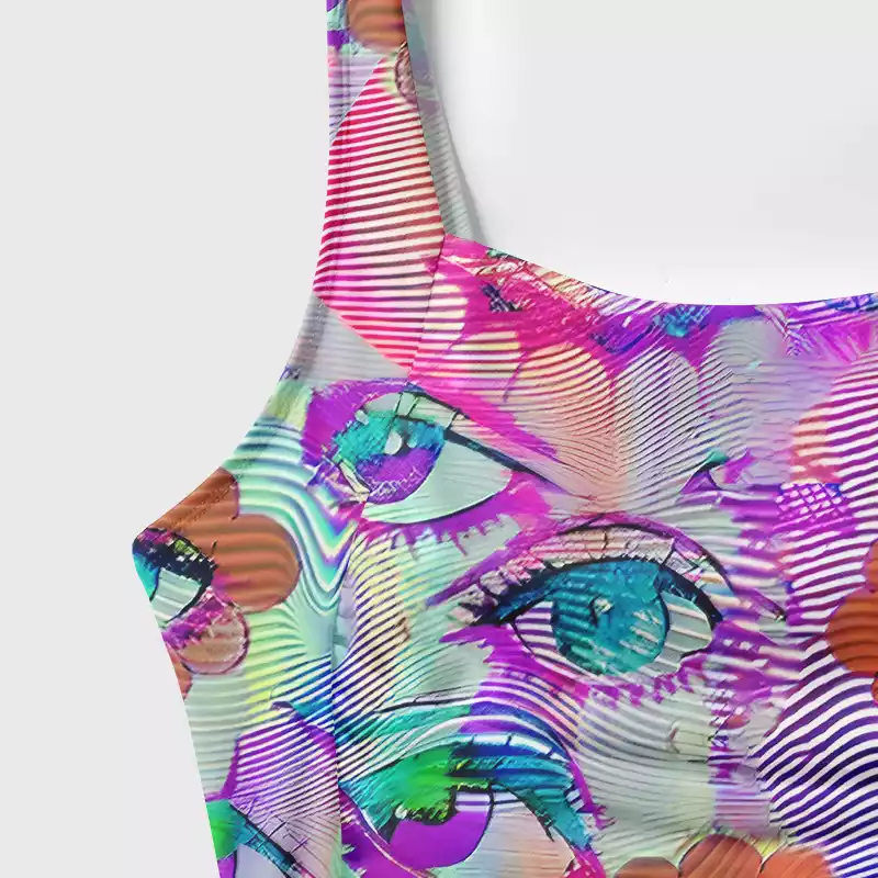 Soulisfree Multicolor Hologram Illusion One‑Piece Swimsuit