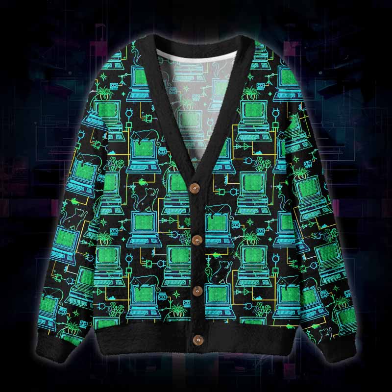 Soulisfree Digital Nostalgia Fuzzy Cardigan Sweater 