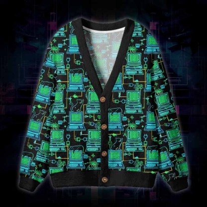 Soulisfree Digital Nostalgia Fuzzy Cardigan Sweater 