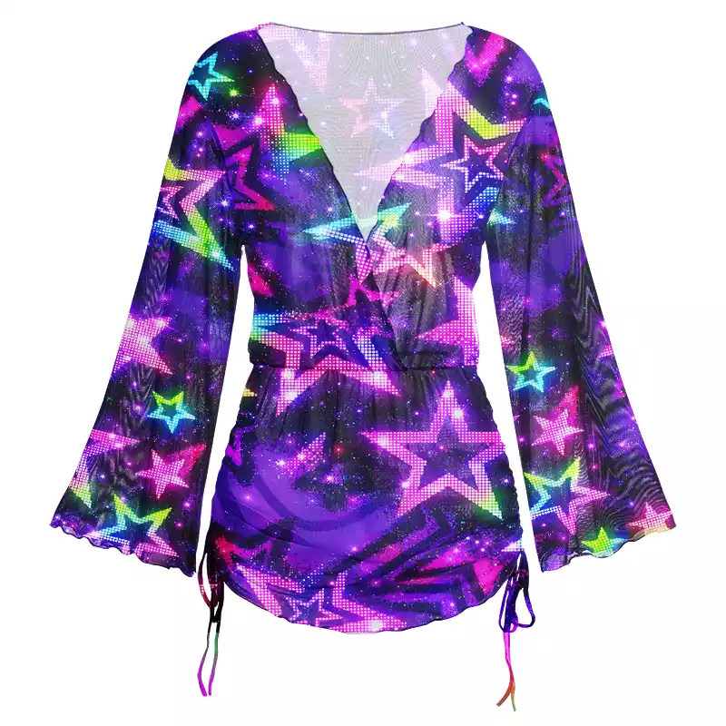 Soulisfree Neon Galaxy Star  Sheer Mesh Cover Up