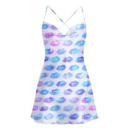 Soulisfree Dreamy Ombre Lip Kiss Cowl Neck Satin Mini Dress