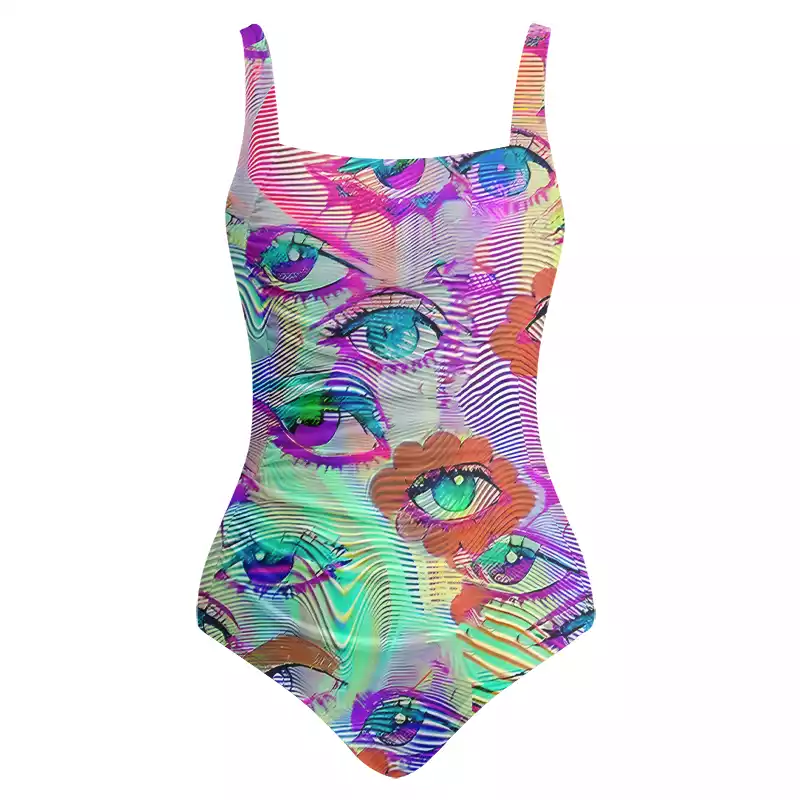 Soulisfree Multicolor Hologram Illusion One‑Piece Swimsuit