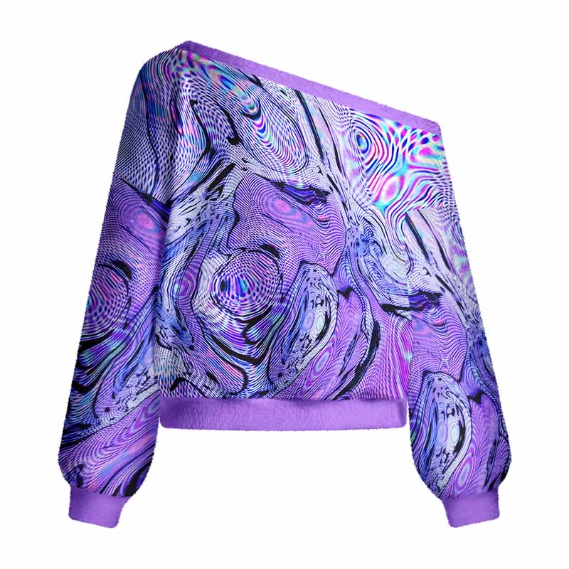 Soulisfree Hypnotic Purple Vortex  Fuzzy Off-Shoulder Sweater
