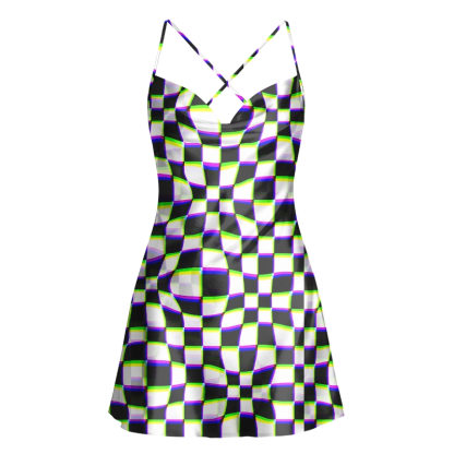Soulisfree Psychedelic Chessboard Wave Cowl Neck Satin Mini Dress