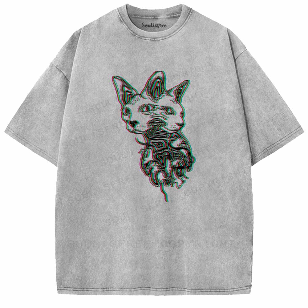 Soulisfree  Glitch Sphynx Cat Washed Tee