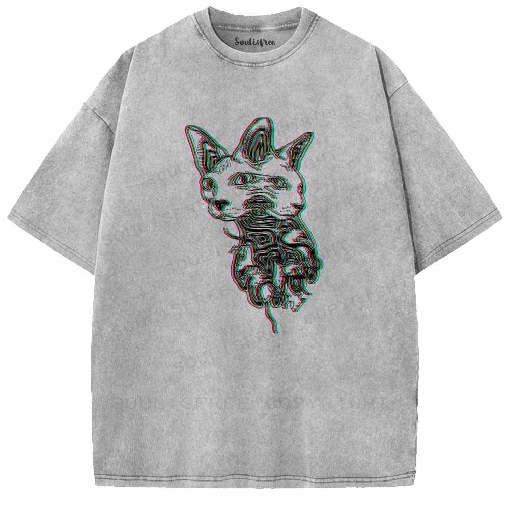 Soulisfree  Glitch Sphynx Cat Washed Tee