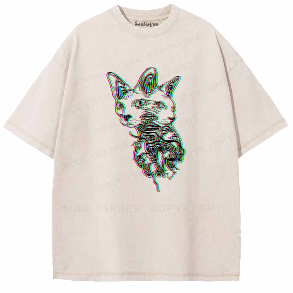Soulisfree  Glitch Sphynx Cat Washed Tee
