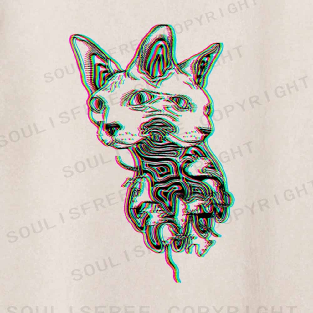 Soulisfree  Glitch Sphynx Cat Washed Tee