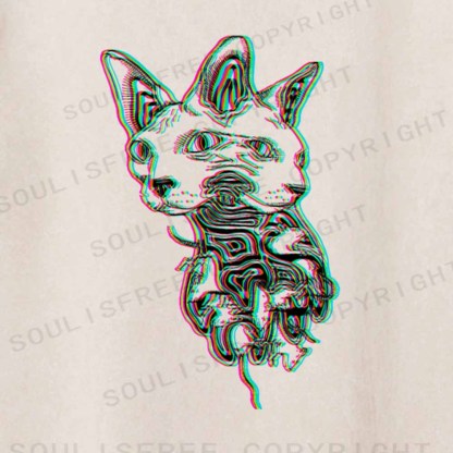 Soulisfree  Glitch Sphynx Cat Washed Tee