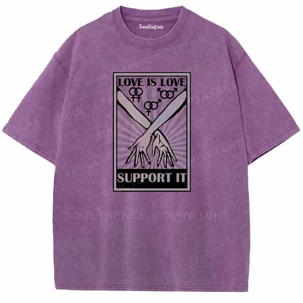 Soulisfree Love Is Love Support It Interlocked Hands  Washed Tee