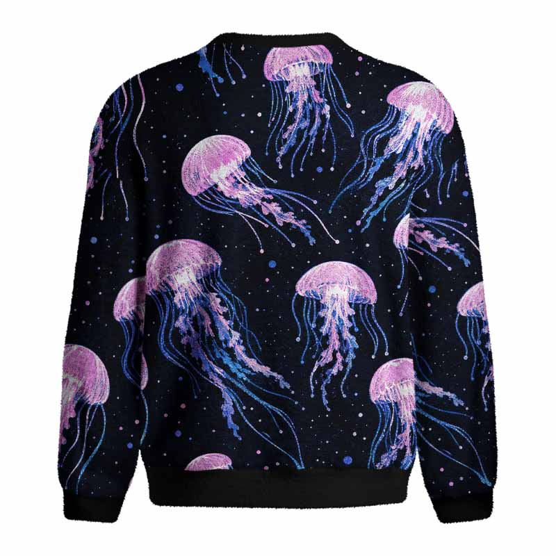 Soulisfree Cosmic Jellyfish Starry Night Fuzzy Crewneck Sweater