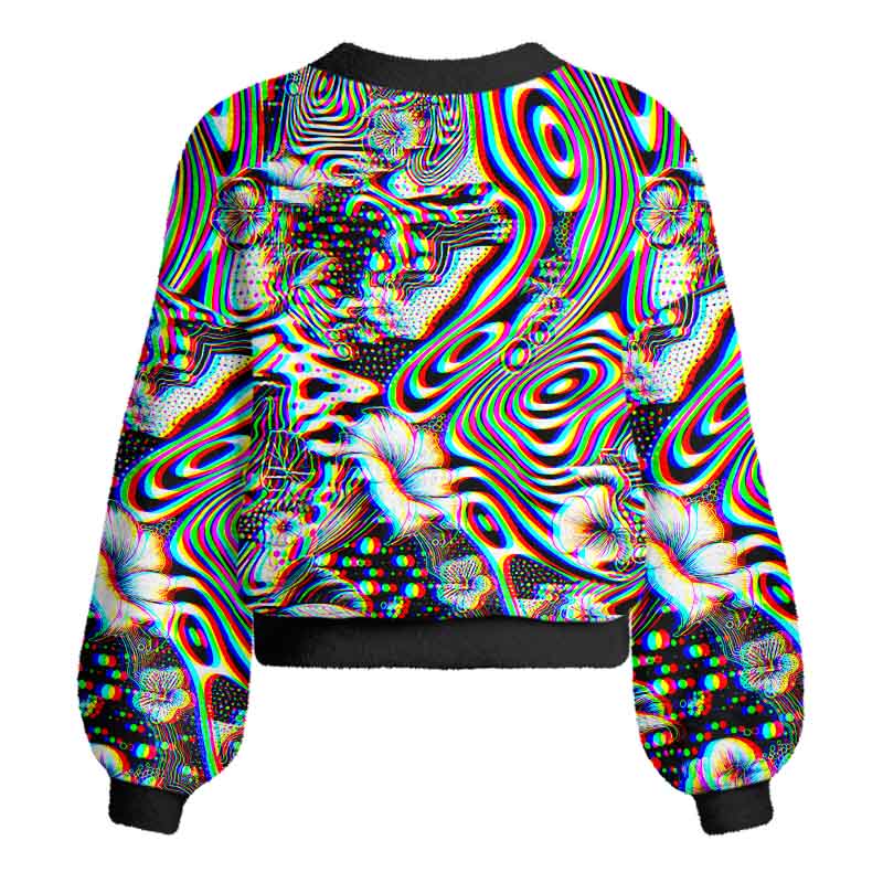 Soulisfree 3D Effect Abstract Swirl Botanical Women's Fuzzy Cardigan Sweater