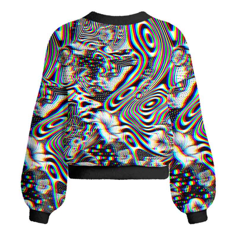 Soulisfree 3D Effect Abstract Swirl Botanical Women's Fuzzy Cardigan Sweater