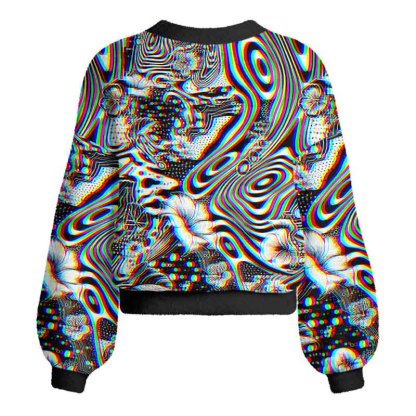 Soulisfree 3D Effect Abstract Swirl Botanical Women's Fuzzy Cardigan Sweater