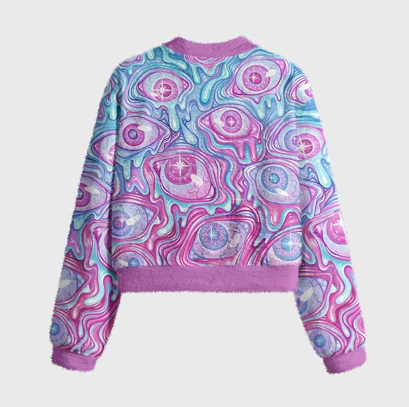 Soulisfree Pastel Flow Ocular Women's Fuzzy Crewneck Sweater