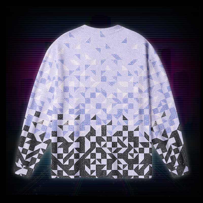 Soulisfree Gradient Mosaic Geometric Long Sleeve Cotton Tee