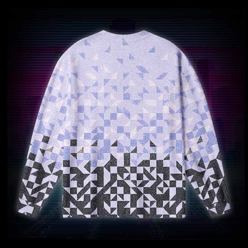 Soulisfree Gradient Mosaic Geometric Long Sleeve Cotton Tee