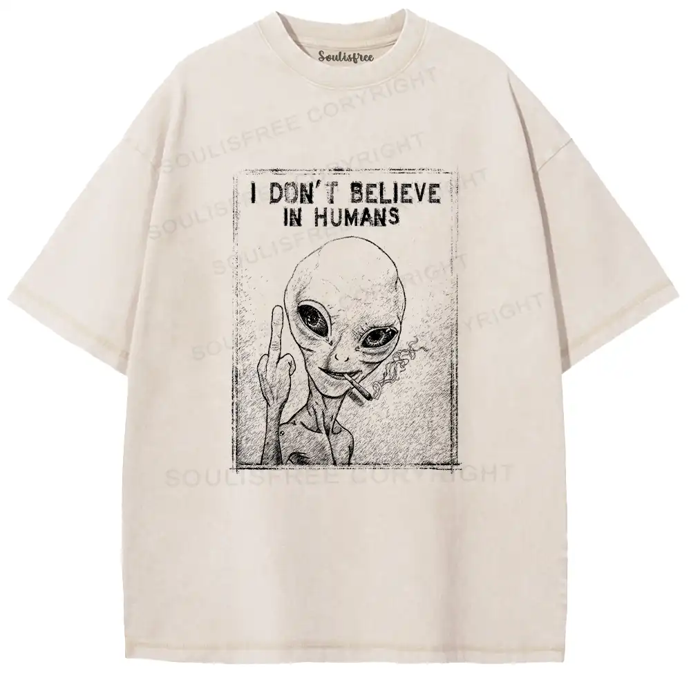 I Don't Believe Washed Alien T-shirt