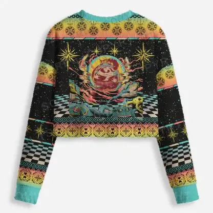 Psychedelic Attack Cropped Ugly Christmas Sweater