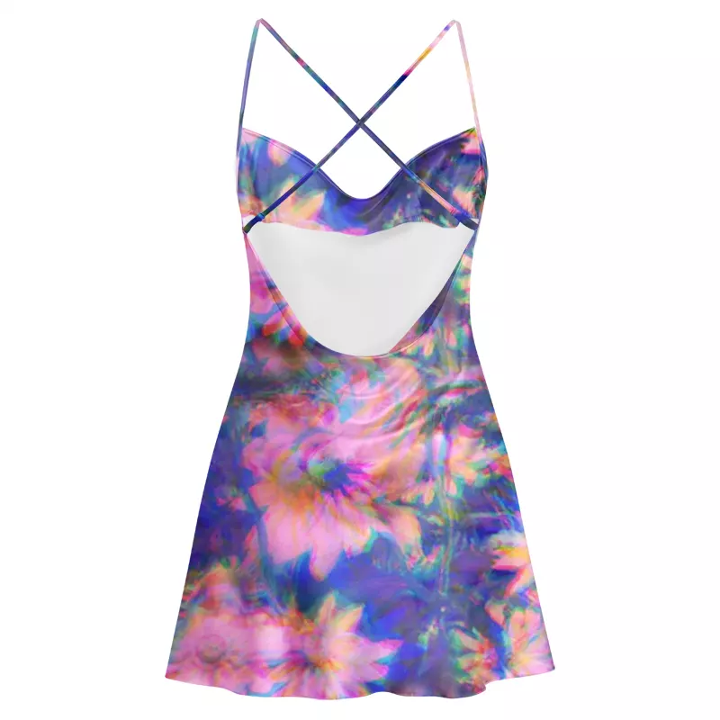 Soulisfree Iridescent Bloom  Cowl Neck Satin Mini Dress