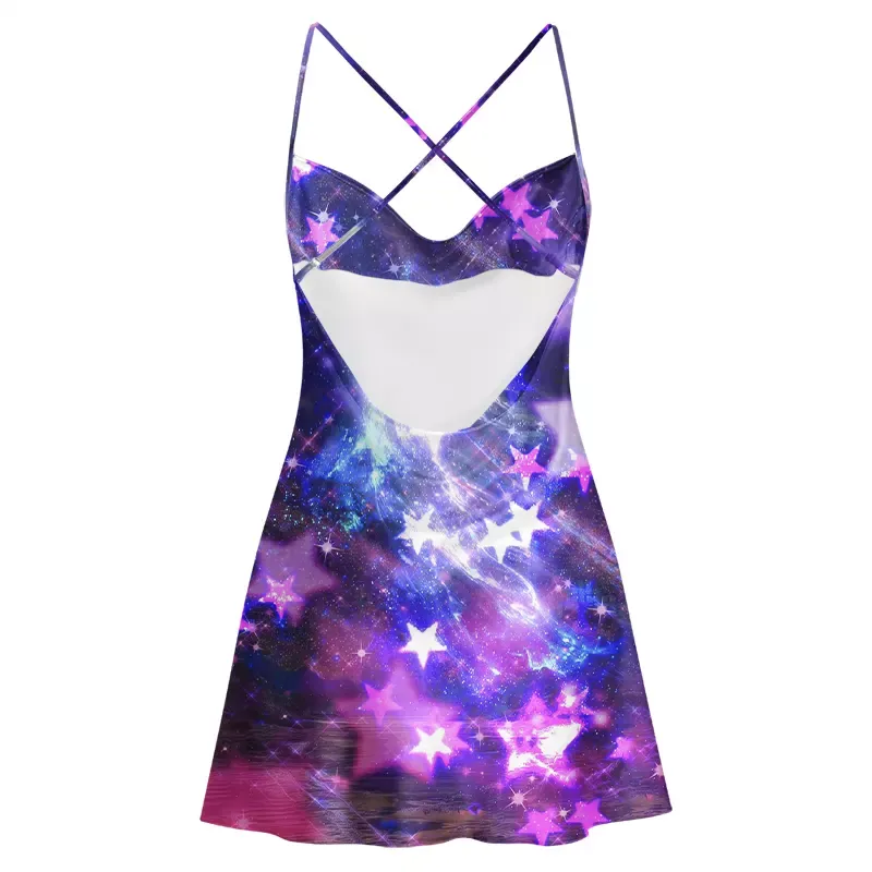 Soulisfree Ethereal Cosmic Starlight  Cowl Neck Satin Mini Dress