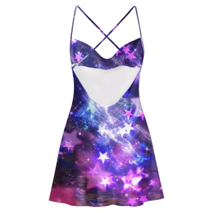 Soulisfree Ethereal Cosmic Starlight  Cowl Neck Satin Mini Dress