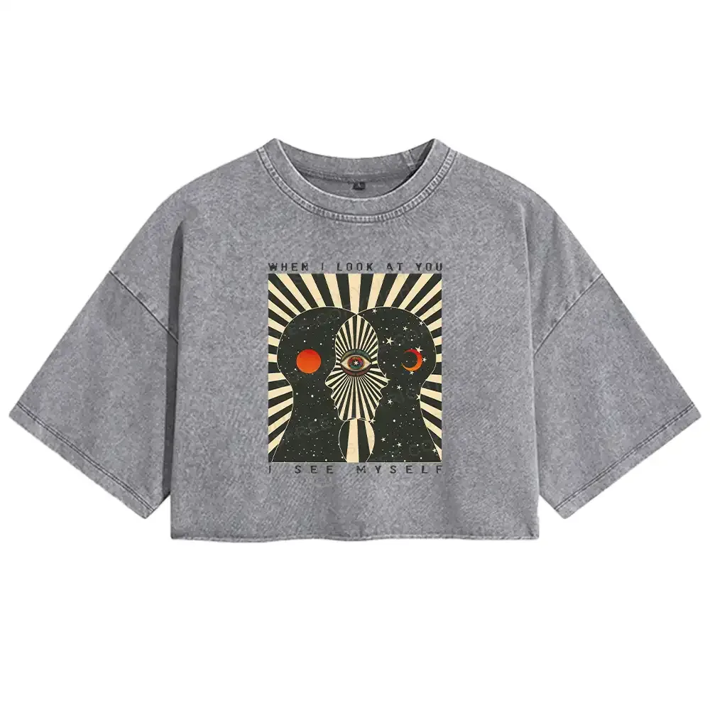 Designed Reflections of the Soul Washed Space T-shirt Washed Crop T-shirt