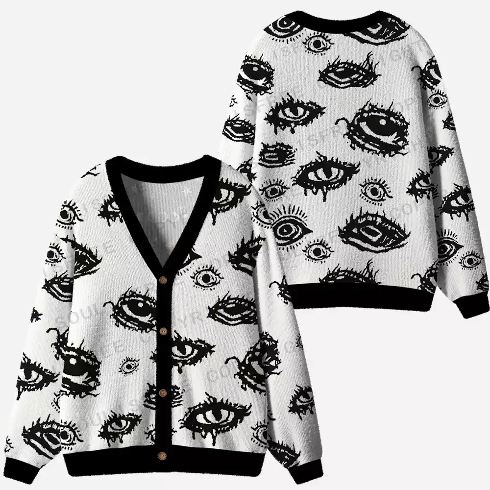 Designed Surreal Eyes Cardigan Sweaters