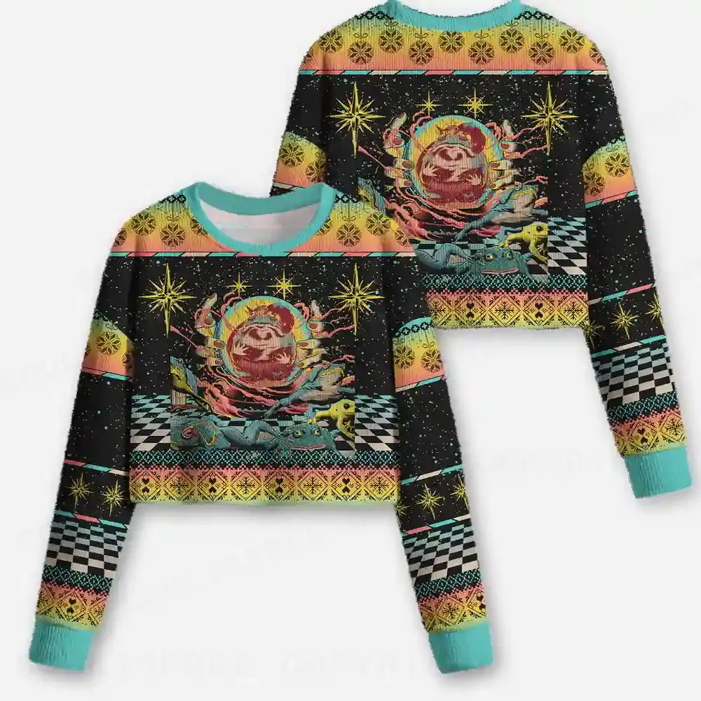 Psychedelic Attack Cropped Ugly Christmas Sweater