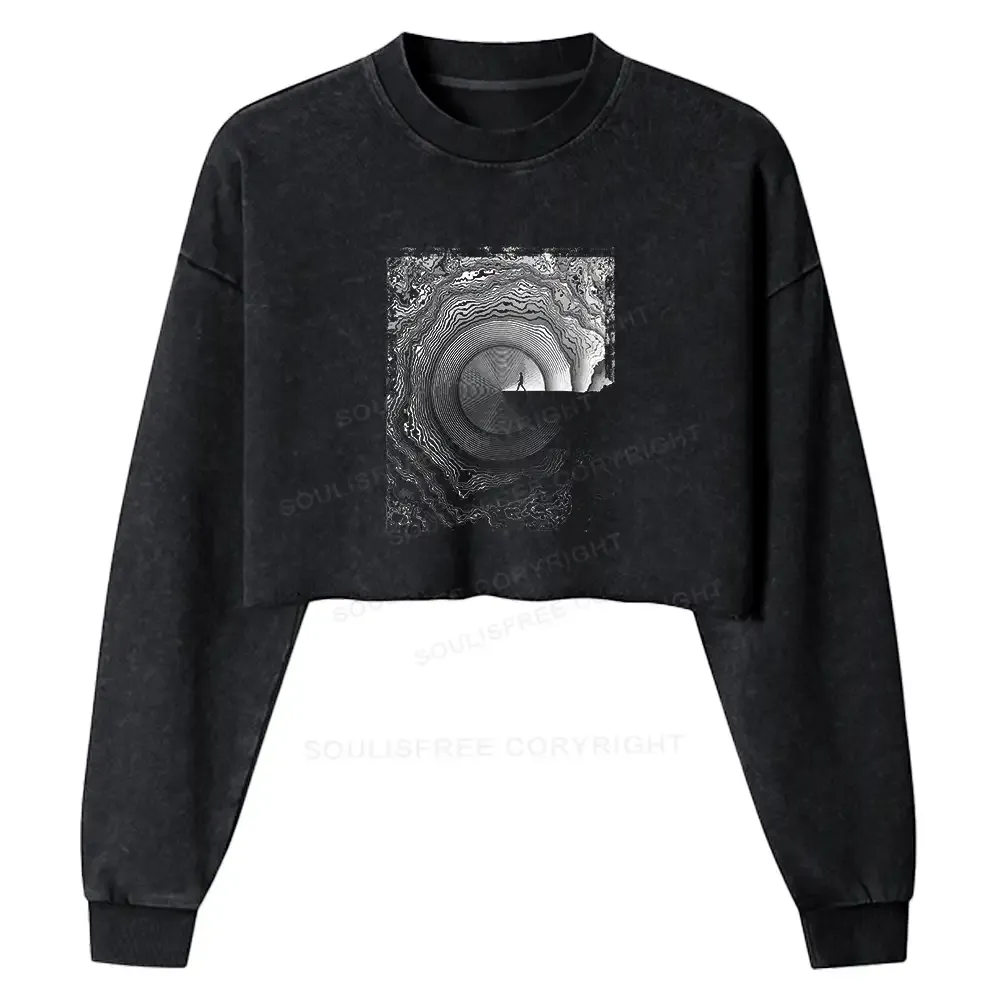 Designed Breaking Rejection Washed Cropped Sweatshirt