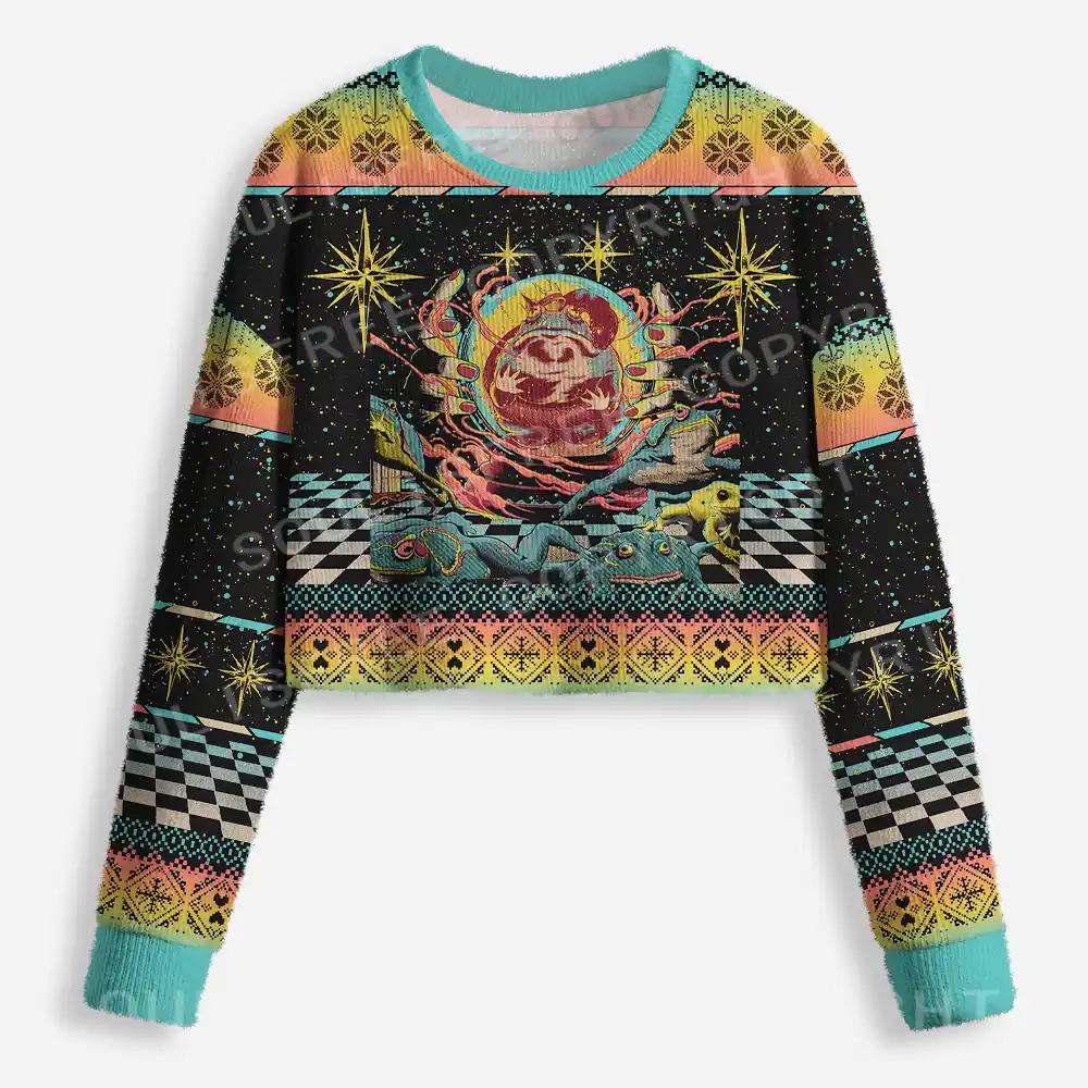 Psychedelic Attack Cropped Ugly Christmas Sweater