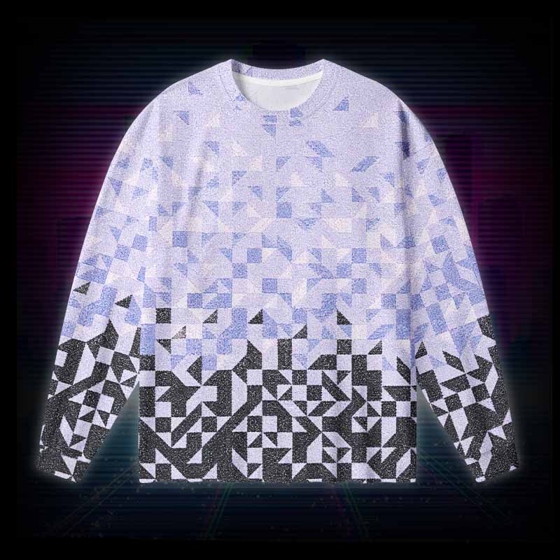Soulisfree Gradient Mosaic Geometric Long Sleeve Cotton Tee