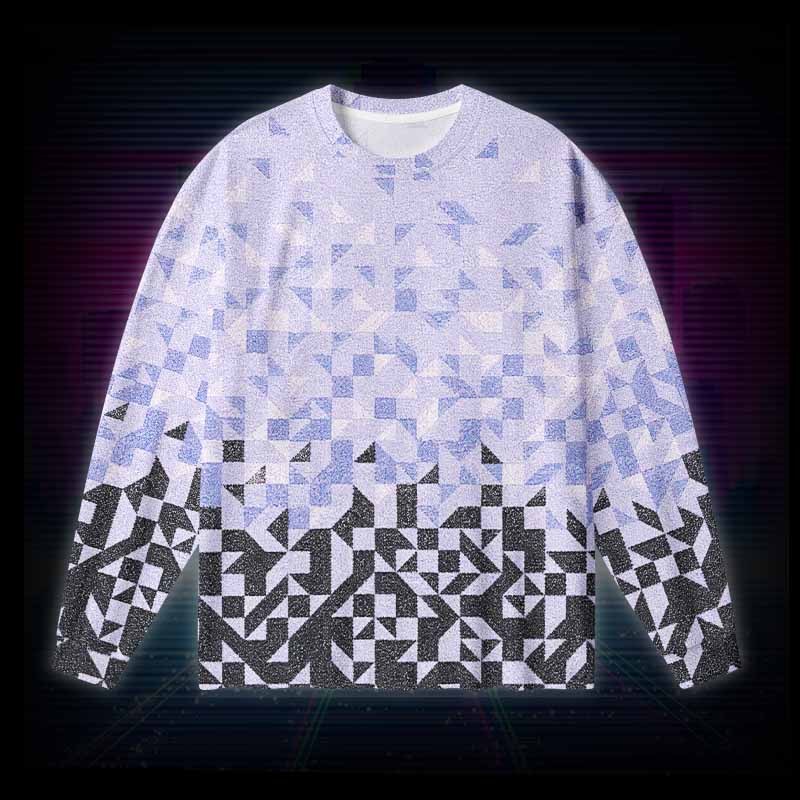 Soulisfree Gradient Mosaic Geometric Long Sleeve Cotton Tee