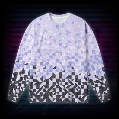 Soulisfree Gradient Mosaic Geometric Long Sleeve Cotton Tee