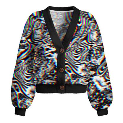Soulisfree 3D Effect Abstract Swirl Botanical Women's Fuzzy Cardigan Sweater