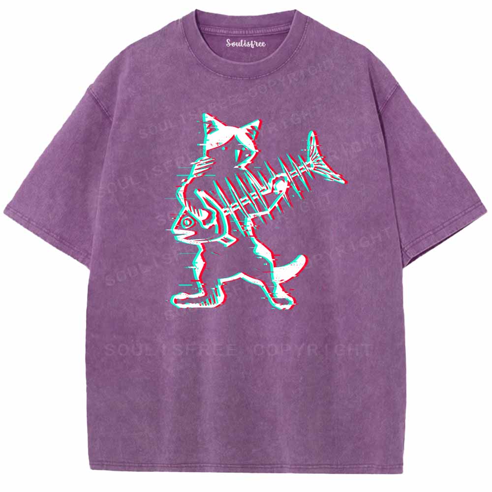 Soulisfree  Glitch Cat Rocker Washed Tee