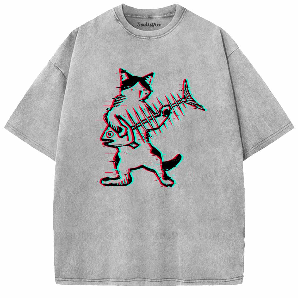 Soulisfree  Glitch Cat Rocker Washed Tee