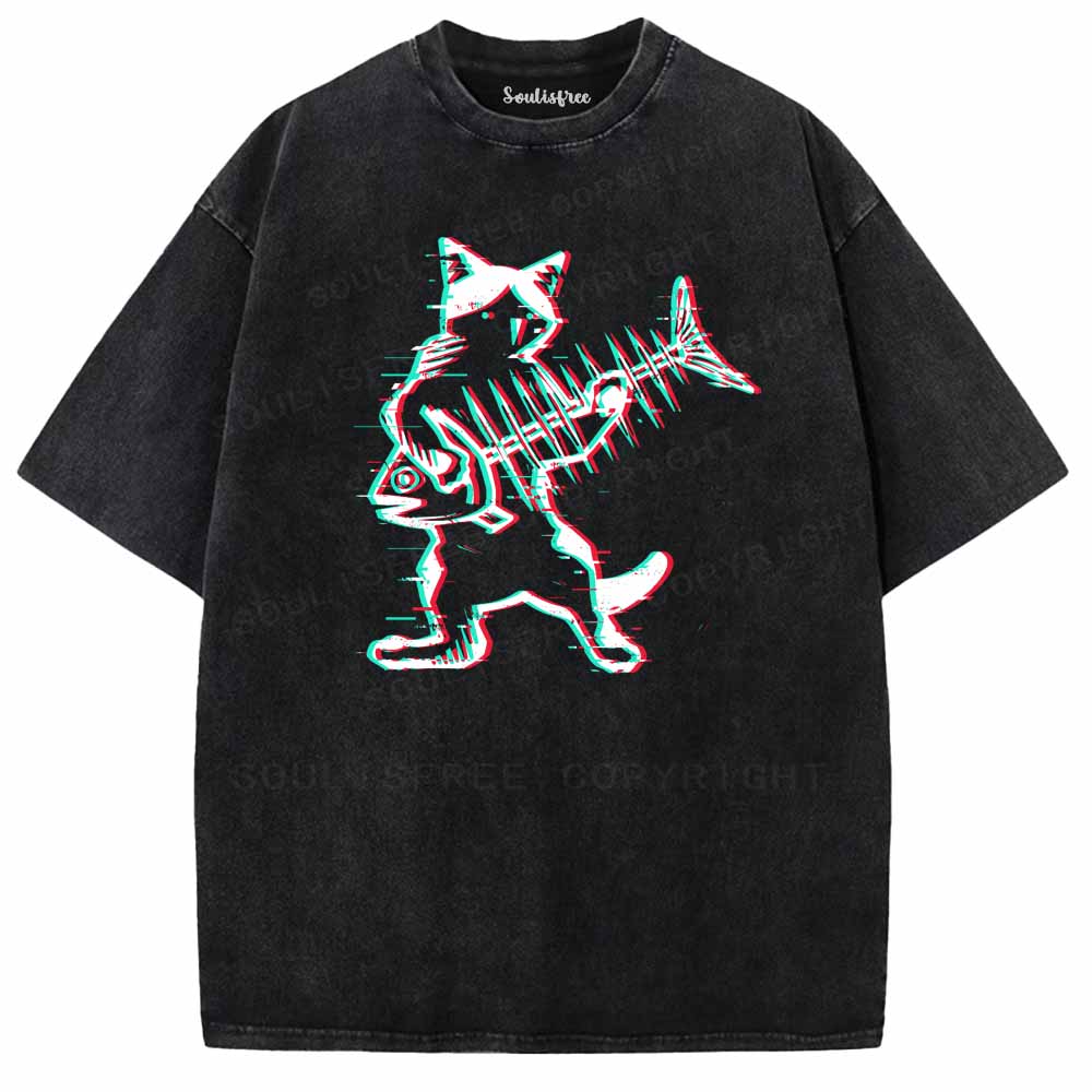Soulisfree  Glitch Cat Rocker Washed Tee