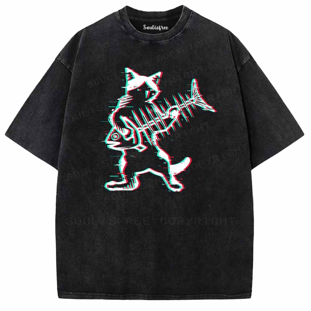 Soulisfree  Glitch Cat Rocker Washed Tee